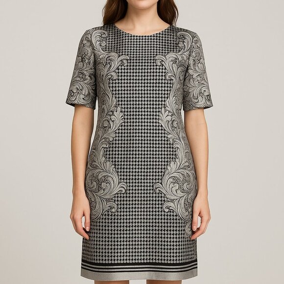 Brooks Brothers Gray Houndstooth Silk Shift Dress Size 4 - Picture 1 of 6